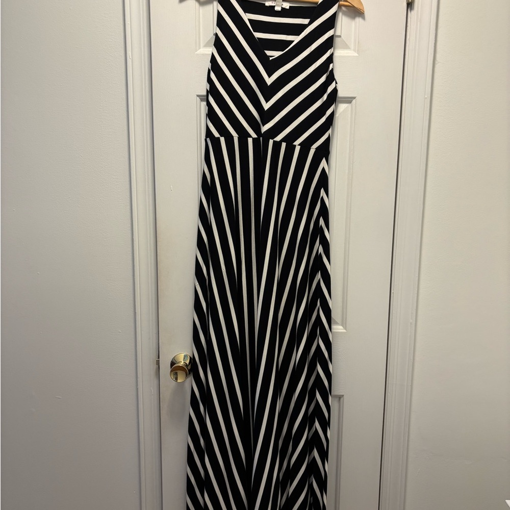 Athleta Black and White Striped Maxi Dress